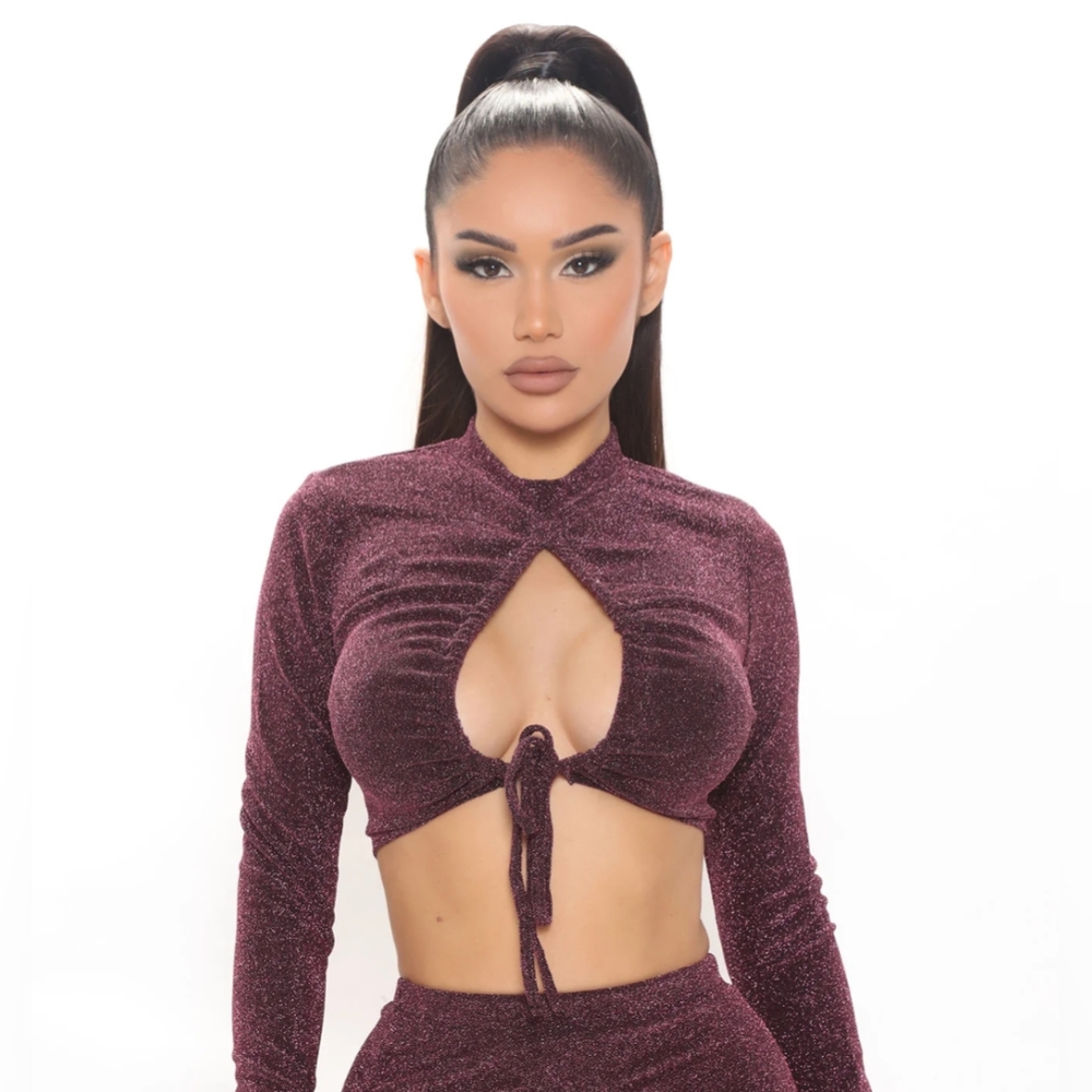 Maroon long sleeve crop top